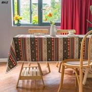 ins跨境摩洛哥风格毛球餐桌布 矩形桌面套装饰台布艺茶几盖巾