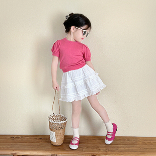 夏季女童甜美针织泡泡袖，上衣可爱蓬蓬蛋糕，裙韩系夏装洋气半裙