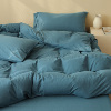 小井家天竺棉四件套纯棉，全棉被套床笠针织床上用品，裸睡床单床品蓝