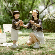 rbigx瑞比克夏季一家三口亲子装男女儿童圆领，t恤母子短袖套装