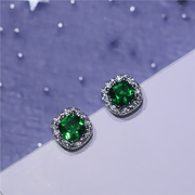 2021韩国奢华精致时尚，chic群镶钻祖母绿，方形水晶锆石耳饰耳钉