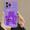 可爱搞怪紫色猫咪适用iphone15promax苹果14趣味小众，ins卡通女12全包，mini防摔xr高级感13菲林8plus手机壳