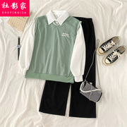 秋季衬衫领卫衣套装，少女初高中学生，韩版宽松运动裤子两件套潮