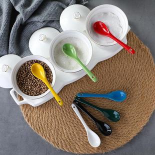 彩色陶瓷勺咖啡搅拌勺长柄，小勺子厨房调料，罐勺子盐罐勺婴儿喂食勺