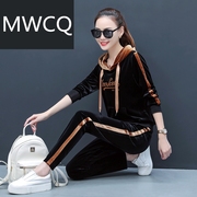 mwcq2024金丝天鹅绒休闲运动套装，春秋季女韩版连帽长袖卫衣两