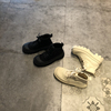 靴子女短靴2023年秋季韩版时尚帆布面，透气圆头厚底系带马丁靴