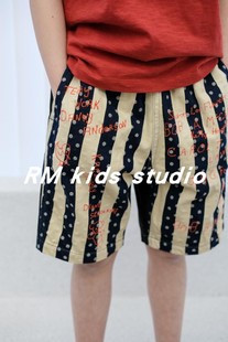 RM原创设计夏男女儿童宝日系纯棉黑白竖条纹波点提花拼色短裤