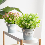 北欧ins仿真植物花艺小盆栽家居客厅装饰假花小摆件铁皮花桶绿植