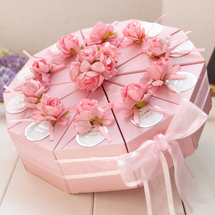 韩式粉色三角蛋糕喜糖盒创意结婚礼盒糖盒个性成品定制糖果纸盒子