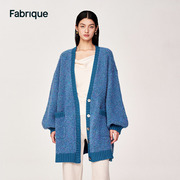 fabrique蓝紫色羊毛中长款宽松廓形针织，外套灯笼袖毛衣