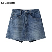 拉夏贝尔/La Chapelle夏季显瘦高腰牛仔半身裙女A字短裤裙子