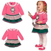 幼小童韩版童装 儿童长袖连衣裙 女童玫红多层纯棉蛋糕裙子1-4岁