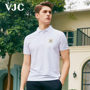 VJC/威杰思2024夏季男装白色短袖Polo衫烫钻商务休闲上衣