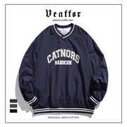 veaffor美式潮牌秋季字母，印花套头卫衣，宽松休闲棒球领学院风上衣