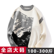 日系山水图案创意风胖子针织衫男小众设计感时尚潮流大码保暖毛衣