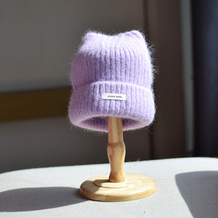 韩版可爱猫耳朵毛线帽子女卡通套头羊毛针织帽冬季加厚保暖冷帽女