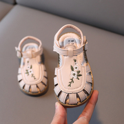 女童凉鞋2023夏季儿童包头公主鞋刺绣镂空单鞋小女孩洋气皮鞋