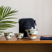 高档汝窑便携式旅行茶具，套装日式陶瓷，快客杯人一壶两杯家用茶具