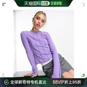 香港直邮潮奢monki女士monkioverlock缝线罗纹，针织紫色上衣