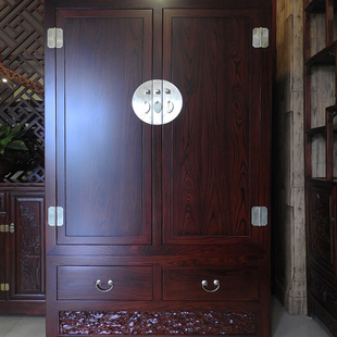 义仁阁中式老榆木衣橱纯全实木，卧室大衣柜子，仿古典家用收纳顶箱柜