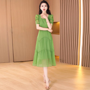 台湾纱料连衣裙2024女夏季高端精致气质，名媛高级感十三行品牌