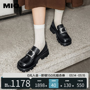 MIO米奥2024年春季纯色中跟深口单鞋简约方扣通勤厚底乐福鞋女鞋