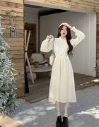 大码女装2023秋冬白色加绒蕾丝连衣裙，高端气质裙优雅裙子