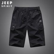 吉普JEEP SPIRIT夏季男士宽松短裤多口袋黑色户外五分裤休闲短裤