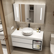 新中式岩板浴室柜组合网红家用洗漱盆复古台上盆挂墙式洗手盆套装