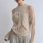 春季韩版薄款设计感镂空长袖针织衫罩衫套头上衣毛衣女潮ins