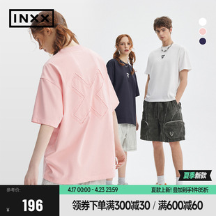INXXAPYD 经典元素X短袖T恤男女同款基础宽松五分袖上衣情侣