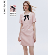 莱茵福莱尔法式设计感短袖连衣裙2024春夏娃娃领收腰裙子小众
