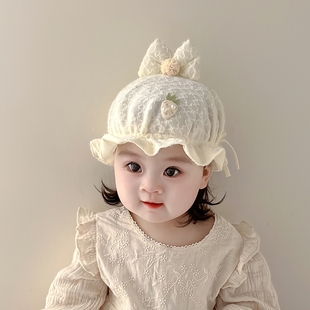 婴儿帽子春秋薄款可爱甜美公主渔夫帽女宝宝遮阳百搭洋气抽绳盆帽