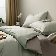 纯色双拼素色全棉四件套1.8米床简约日式纯棉被套床单床笠式床品