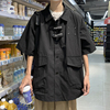 大口袋工装衬衫男夏季日系cityboy休闲短袖衬衣，潮牌宽松薄款外套