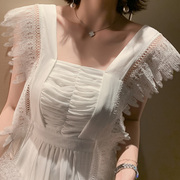白色连衣裙女装2024修身雪纺，性感仙女超，仙甜美理想三旬旅行长裙夏