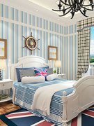 地中海蓝色自粘竖条纹，无纺布壁纸客厅卧室床头背景，简现代条纹墙纸