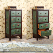 美式田园彩绘家具，绿色斗柜储物柜客厅边柜卧室，角柜床头柜地中海