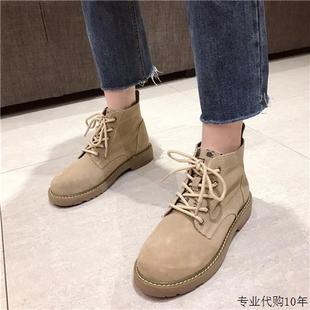 香港英伦风马丁靴短靴粗跟女靴学生工装靴复古磨砂牛皮潮