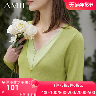 Amii小香风洋气假两件针织开衫毛衣外套女春装2024年外搭上衣