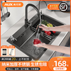 AUX奥克斯洗菜盆厨房水槽大单槽 不锈钢菜盆黑色纳米水池洗碗槽