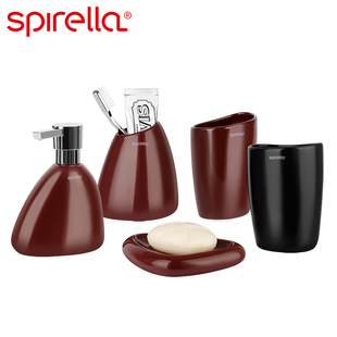 瑞士SPIRELLA欧式轻奢卫浴五件套陶瓷香皂盒牙刷杯送礼盒洗漱套装