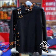 凉山彝族服装男装棉麻手工刺绣上衣黑色复古少数民族风个性