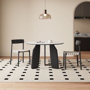 侘寂风实木餐桌椅圆形现代简约家用设计师款法式复古纯白岩板圆桌