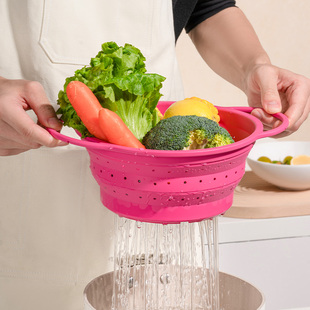OTB食品级硅胶沥水篮可折叠漏盆厨房家用洗菜盆水果收纳篮子大号