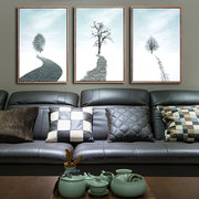 北欧客厅装饰画现代简约麋鹿森林抽象挂画样板房三联壁画有框墙画