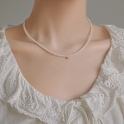 天然珍珠项链女小粒复古时尚轻奢高级感14K包金颈链锁骨链毛衣链