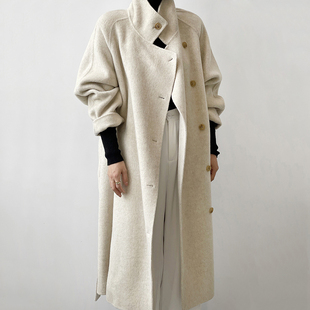 韩版立领高端长毛双面羊绒大衣女宽松中长款羊毛呢外套秋冬季