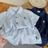 儿童衬衫套装2024夏季纯色短袖纯棉，两件套韩版男女童夏季雪纺衬衣