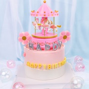 旋转木马音乐盒生日蛋糕，装饰摆件儿童女孩公主礼物，网红甜品台烘焙